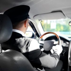 Chauffeur driving a car, view from inside